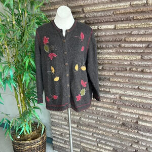 Holiday Lodge by North Crest Leaf Print Wool Blend Cardigan Sweater Size 2X